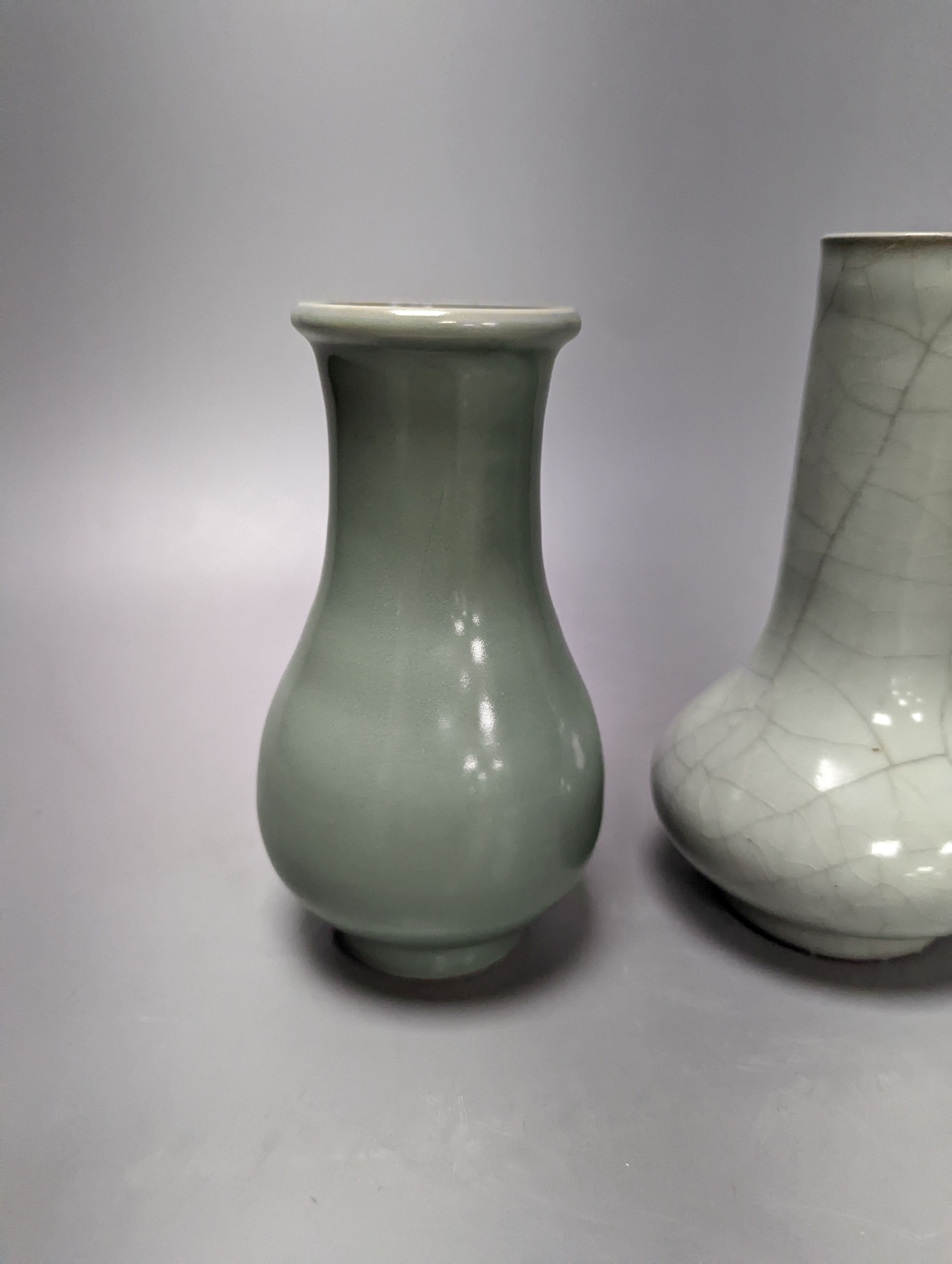 Two Chinese celadon glazed vases, tallest 18 cm